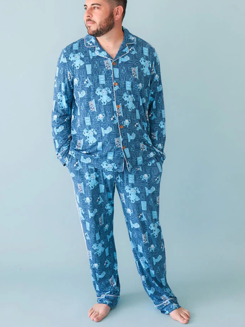 Posh Peanut Disney monster Inc. Men's Luxe Blue Glow Pajama Set